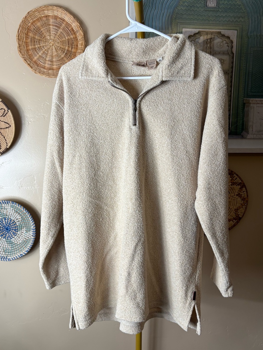 Woolrich Cream Zip-Neck Textured Pullover